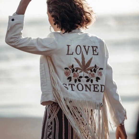 Rue de Seine Love Stoned denim jacket cream white fringe embroidered beaded BNWT - Picture 6 of 7